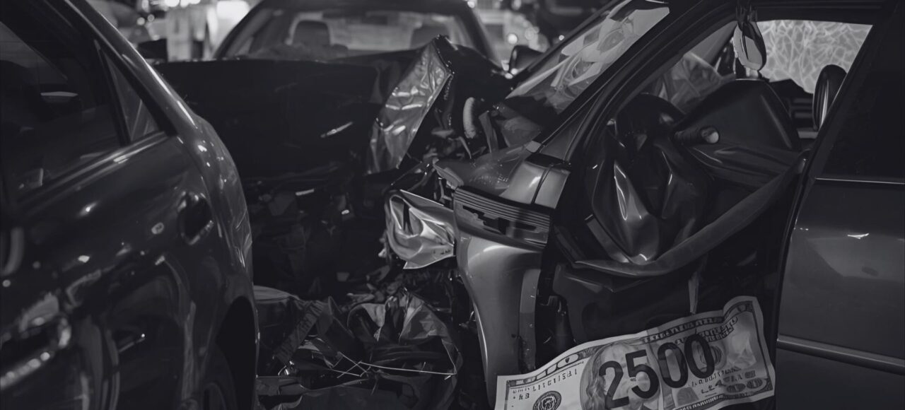 Ein beschädigtes Fahrzeug mit einem Schaden von 2500 Euro